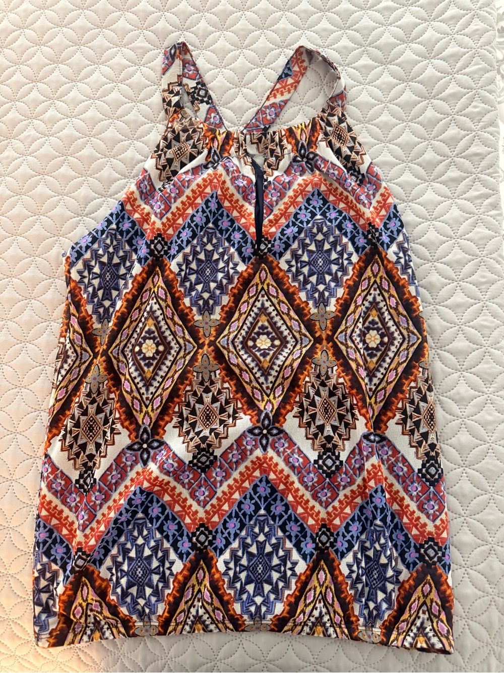 INC International Concepts Navy Halter Tank with Multicolor Diamond Accents